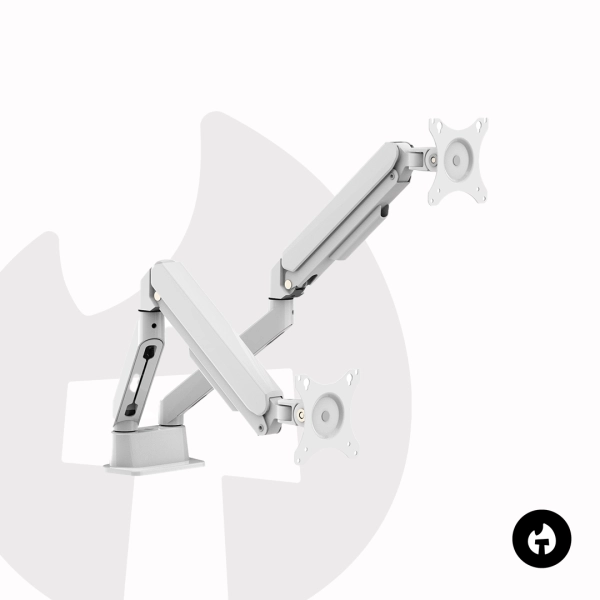 White Dual Gas Spring Monitor Arm 1