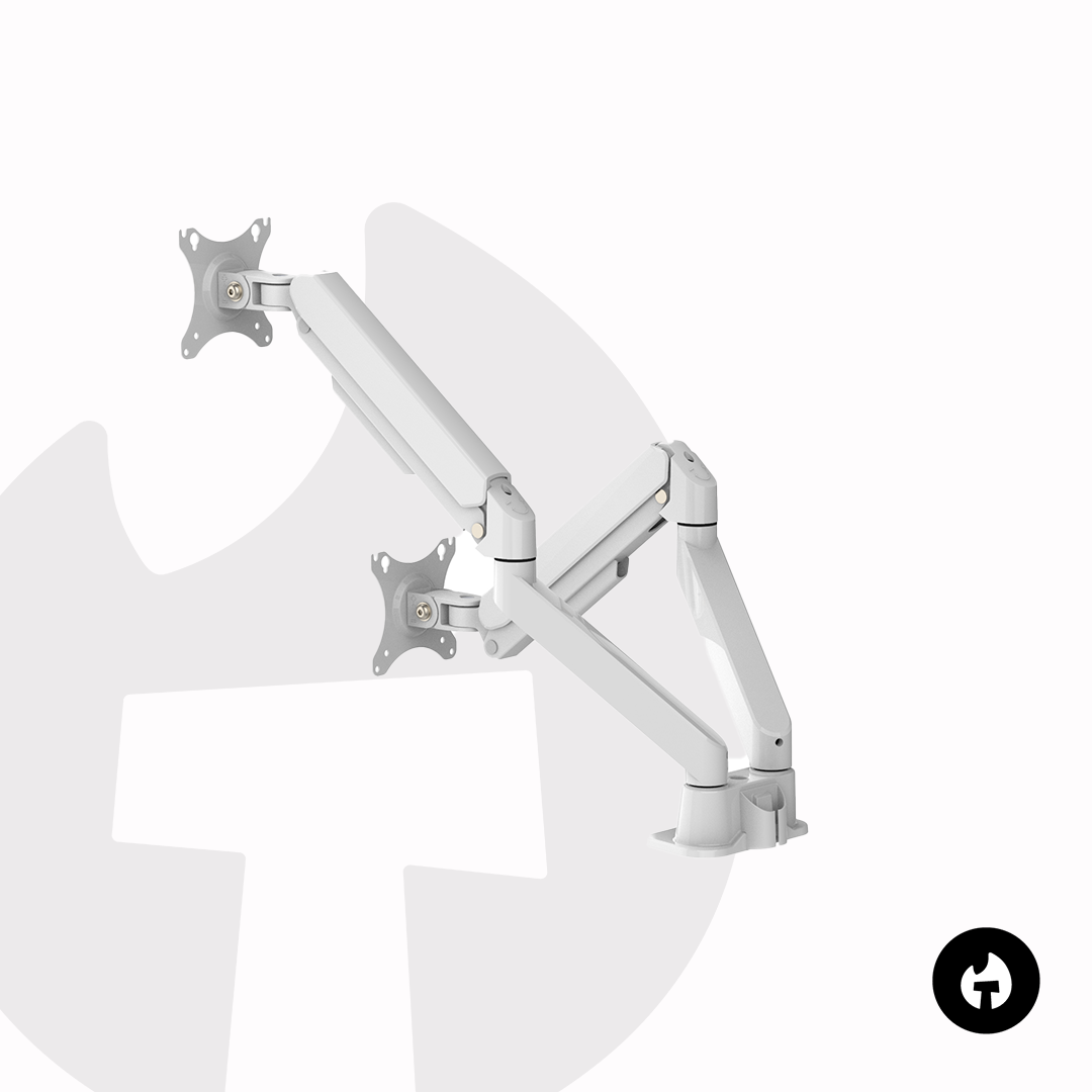 White Dual Gas Spring Monitor Arm 2